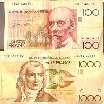 Bankbiljetten 100 en 1000 Belgische Frank (1980) - 1200 BEF beschikbaar voor biedingen
