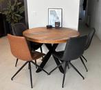 Mooie ronde eettafel - Mangohout (110 cm ø) - met stoelen, Ophalen, Overige materialen, Rond, Nieuw