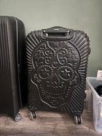 Zwarte Reiskoffer met Skull Design, Hard kunststof, 45 tot 55 cm, Zo goed als nieuw, Uitschuifbare handgreep