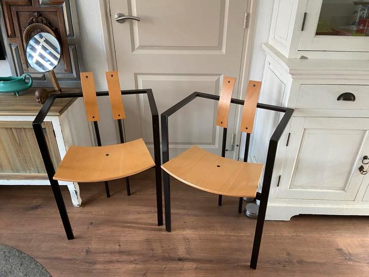 Design stoelen set van 2 kff möbel, Huis en Inrichting, Stoelen, Gebruikt, Twee, Hout, Bruin, Ophalen