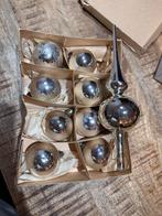 Kerstballen en piek kerstboom vintage oud glas zilver, Ophalen of Verzenden