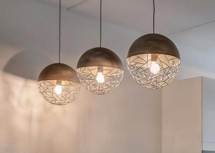 Set hanglampen van Rietveld , Metaal grijs, Huis en Inrichting, Lampen | Hanglampen, Zo goed als nieuw, 50 tot 75 cm, Metaal, Ophalen