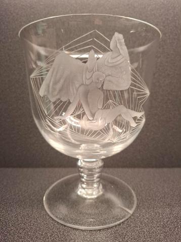 Leerdam A.D. Copier Arganuul bokaal met ets ca. 18.5 cm beschikbaar voor biedingen