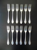 12 Christofle Pompadour visvorken antiek Alfénide verzilverd, Ophalen