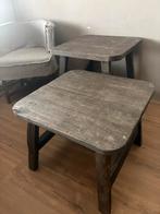 Twee old farm tafeltjes, Huis en Inrichting, Ophalen, 50 tot 75 cm, Vierkant, 50 tot 100 cm