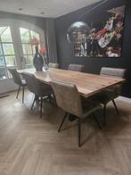 Wagonhouten eettafel met gietijzeren verstelbaar onderstel, Huis en Inrichting, Tafels | Eettafels, Ophalen, Gebruikt, 200 cm of meer