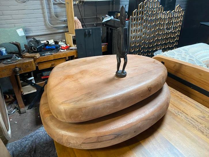 Salontafel organische vorm Mangohout Draaibaar 100x80 kabo, Huis en Inrichting, Tafels | Salontafels, Nieuw, Minder dan 50 cm