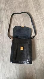 Vintage dik lederen schoudertasje, Ophalen of Verzenden, Zo goed als nieuw, Zwart