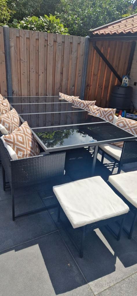 12 persoons tuinset/ Tuintafel met tuinstoelen, Tuin en Terras, Tuinsets en Loungesets, Gebruikt, Tuinset, Meer dan 8 zitplaatsen