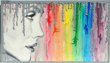 Schilderij- kleurrijk - met metalen lijst - 800x1400mm  beschikbaar voor biedingen