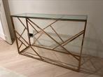 Rousseau rose gouden side table met glazen bovenblad, Ophalen, 100 tot 150 cm, Zo goed als nieuw, Glas