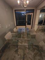 Gratis glazen eettafel met 4 stoelen, Gebruikt, 100 tot 150 cm, Rechthoekig, 50 tot 100 cm