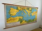 Vintage Schoolplaat - Landen rond de Middellandse Zee, Antiek en Kunst, Antiek | Schoolplaten, Ophalen of Verzenden, Aardrijkskunde