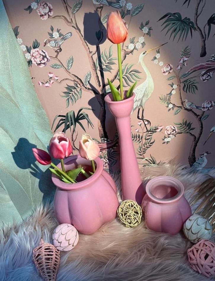 Roze vazen set, Huis en Inrichting, Woonaccessoires | Vazen, Nieuw, Overige kleuren, Minder dan 50 cm, Aardewerk of Porselein