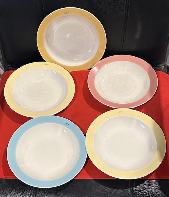 5x diep bord/soepbord pastel blauw/geel Regout, Royal Sphinx, Huis en Inrichting, Keuken | Servies, Gebruikt, Bord(en), Overige stijlen