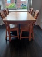 Uitschuifbare eiken eettafel plus 4 stoelen, Huis en Inrichting, Tafels | Eettafels, Ophalen, Gebruikt, 50 tot 100 cm, 150 tot 200 cm