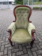 Antieke barok fauteuil groen velourse stof, Ophalen of Verzenden