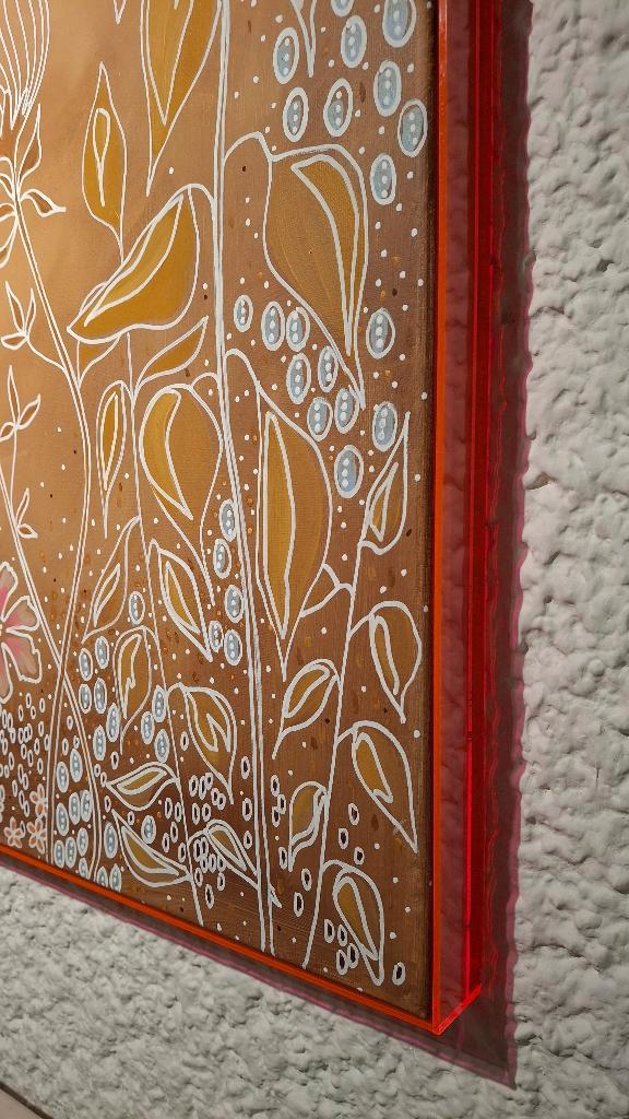 Schilderij canvas bruin roze wit veld bloemen, Huis en Inrichting, Woonaccessoires | Schilderijen, Tekeningen en Foto's, Nieuw