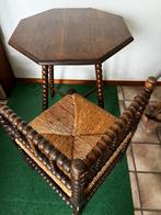 Antieke Rooktafel met 3 Hoekstoeltjes Rietzitting, Antiek en Kunst, Ophalen of Verzenden