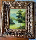 Spaans olieverf schilderij boom aan rivier 42 x 37,5 cm, Antiek en Kunst, Kunst | Schilderijen | Klassiek, Ophalen of Verzenden