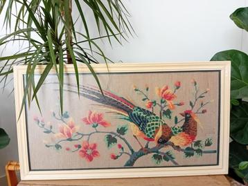 Vintage Borduurwerk Schilderij - Fazanten beschikbaar voor biedingen
