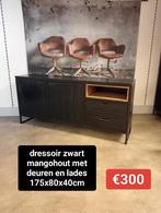 Nieuw dressoir zwart mangohout met deuren en lades 175cm, Huis en Inrichting, Kasten | Dressoirs, Ophalen, Metaal, ., 150 tot 200 cm