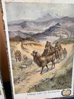 2 oude schoolplaten: Dorpsleven in Mongolië en Markt, Ophalen of Verzenden, Geschiedenis