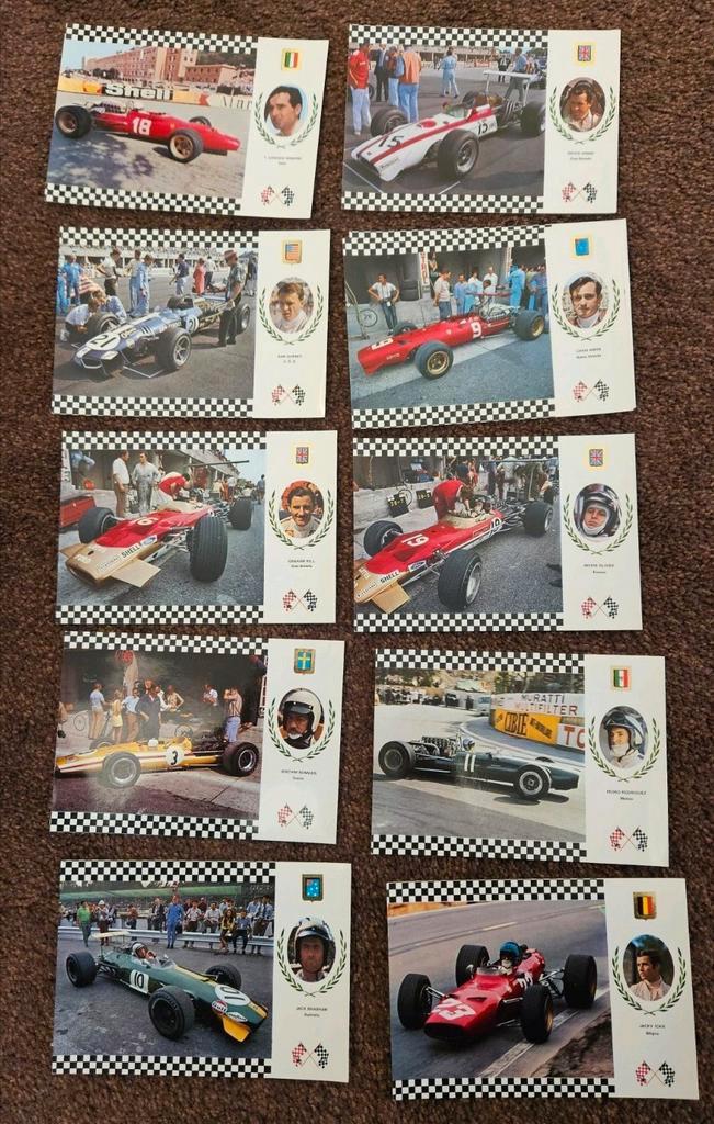 Ansichtkaarten van historische F1 coureurs in F1 auto, Verzamelen, Automerken, Motoren en Formule 1, Formule 1, Ophalen of Verzenden