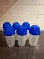 6 shakebekers met blauwe schroefdop, 300 ml, Ophalen of Verzenden, Zo goed als nieuw