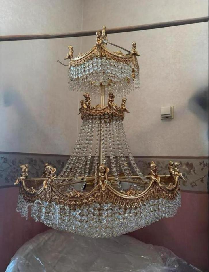 Prachtige kroonluchter met kristallen, Huis en Inrichting, Lampen | Kroonluchters, Gebruikt, Glas, Ophalen