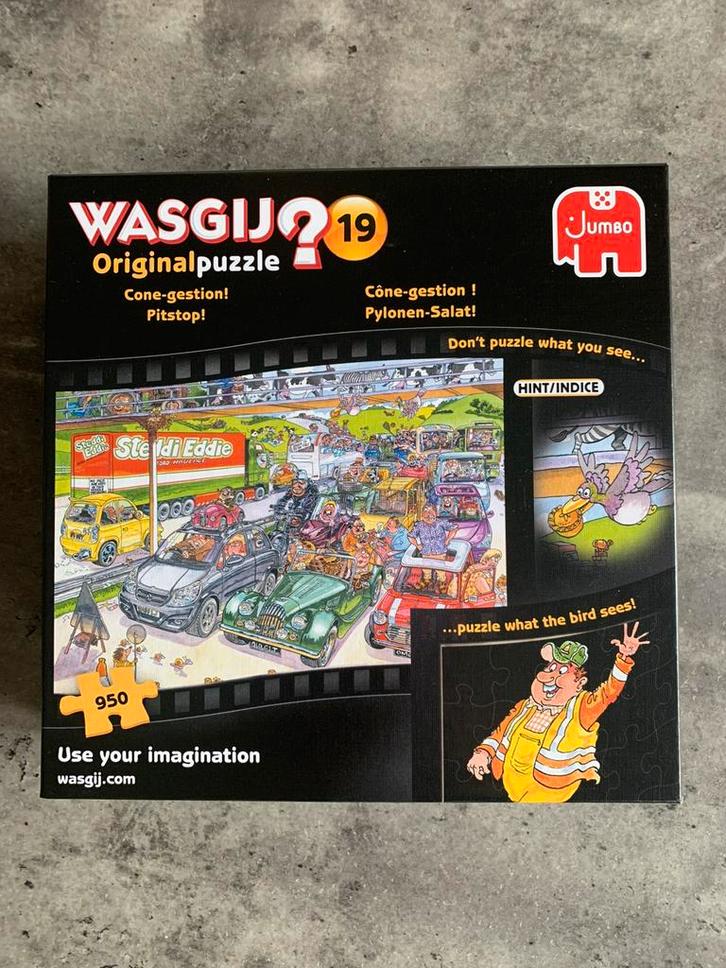Wasgij puzzel 19 Pitstop, Hobby en Vrije tijd, Denksport en Puzzels, Zo goed als nieuw, Legpuzzel, 500 t/m 1500 stukjes, Ophalen of Verzenden