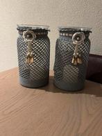 Glazen windlichten met borduursel, Huis en Inrichting, Woonaccessoires | Kandelaars en Kaarsen, Overige materialen, Nieuw, Ophalen of Verzenden