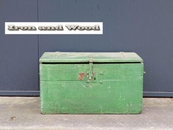 Grote oude houten vintage kist / dekenkist 62x36x34 - groen beschikbaar voor biedingen