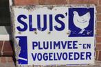 emaille platte plaat P. SLUIS PLUIMVEE EN VOGELVOEDER, Antiek en Kunst, Ophalen