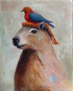 Olieverf schilderijen: EGEL, Konijn, Katten, Capybara, Minder dan 50 cm, Oorspronkelijke maker, Verzenden, Nieuw
