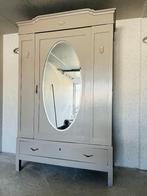 Franse eiken kleding linnen kind leg vintage spiegel kast, Ophalen, Eikenhout, 100 tot 150 cm, 200 cm of meer