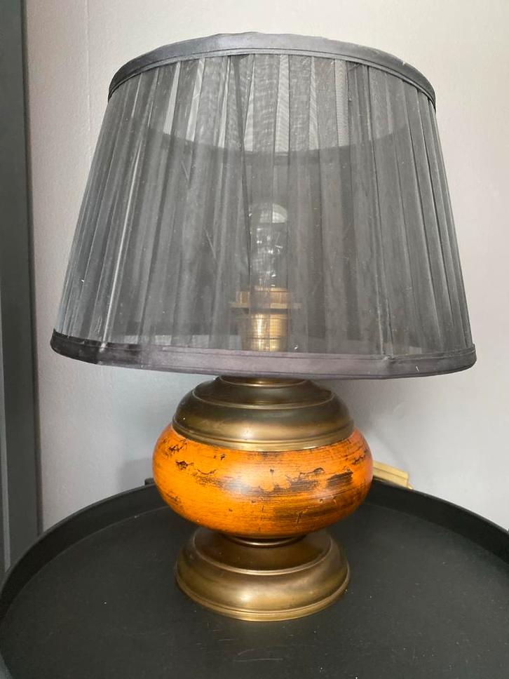 Vintage Tafel Lamp met Kap, Huis en Inrichting, Lampen | Vloerlampen, Gebruikt, Minder dan 100 cm, Hout, Ophalen of Verzenden