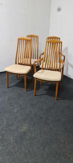 Vintage teak Danish design eetkamerstoelen, Vier, Gebruikt, Bruin, Metaal