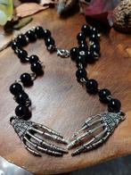 Onyx skelet handen ketting Halloween Gothic Punk Metal Emo, Ophalen of Verzenden, Zo goed als nieuw, Zwart, Zilver