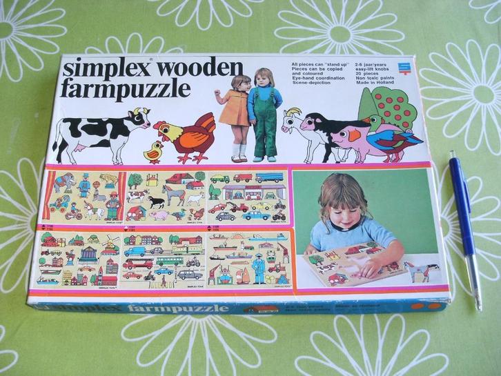 Simplex houten boerderij puzzel, Kinderen en Baby's, Speelgoed | Kinderpuzzels, Gebruikt, Minder dan 10 stukjes, Van hout, Ophalen of Verzenden