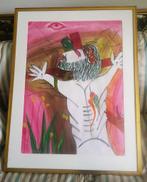 2) - Christus aan het kruis - Indonesië - gesigneerd en 1990, Antiek en Kunst, Kunst | Schilderijen | Klassiek, Ophalen