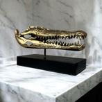 krokodil schedel messing skull goud op standaard, Antiek en Kunst, Kunst | Designobjecten, Ophalen of Verzenden