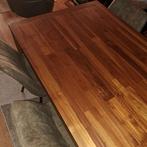 Teakhouten eethoek 6 persoons met olijfgroene stoelen, Ophalen, Zo goed als nieuw, Modern, 4 tot 6 stoelen