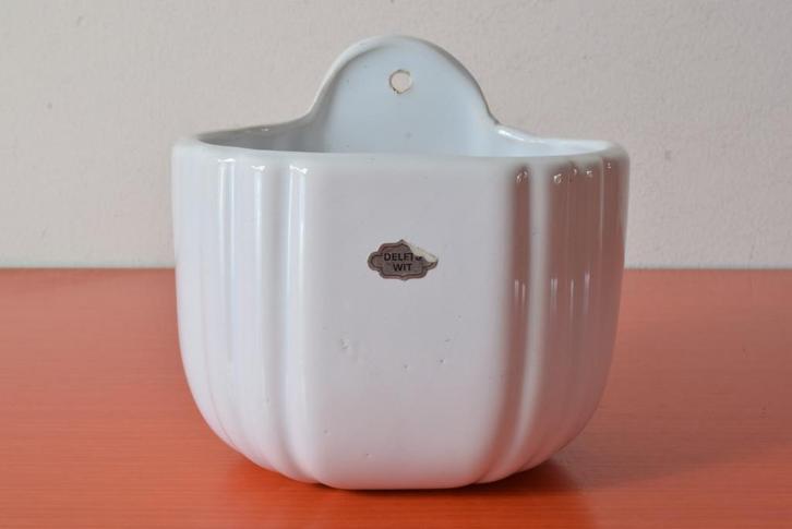 Retro vintage Delfts Wit hang bloempot / plantenhanger, Antiek en Kunst, Antiek | Keramiek en Aardewerk, Ophalen of Verzenden