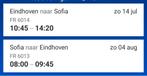 4 tickets Eindhoven - Sofia (Bulgarije) met Ryanair, Tickets en Kaartjes, Trein, Bus en Vliegtuig, Met bestemming of datum, Buitenland