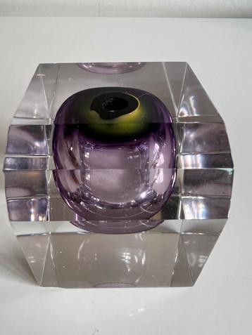 Vintage Czech Artglass Blokvaas Purple Lime Milan Krajíček beschikbaar voor biedingen