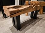 Massief eiken sidetable met stalen poten, Huis en Inrichting, Tafels | Sidetables, Ophalen, Nieuw, 25 tot 50 cm, Rechthoekig