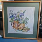 Borduurwerk paarse Bloemen in Vaas - Ingelijst, Ophalen