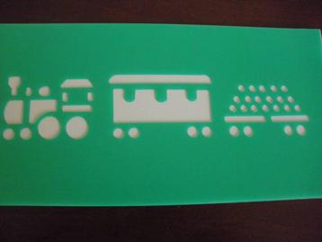 8558 - Mal / Sjabloon: LOKOMOTIEF met TREIN WAGONS beschikbaar voor biedingen