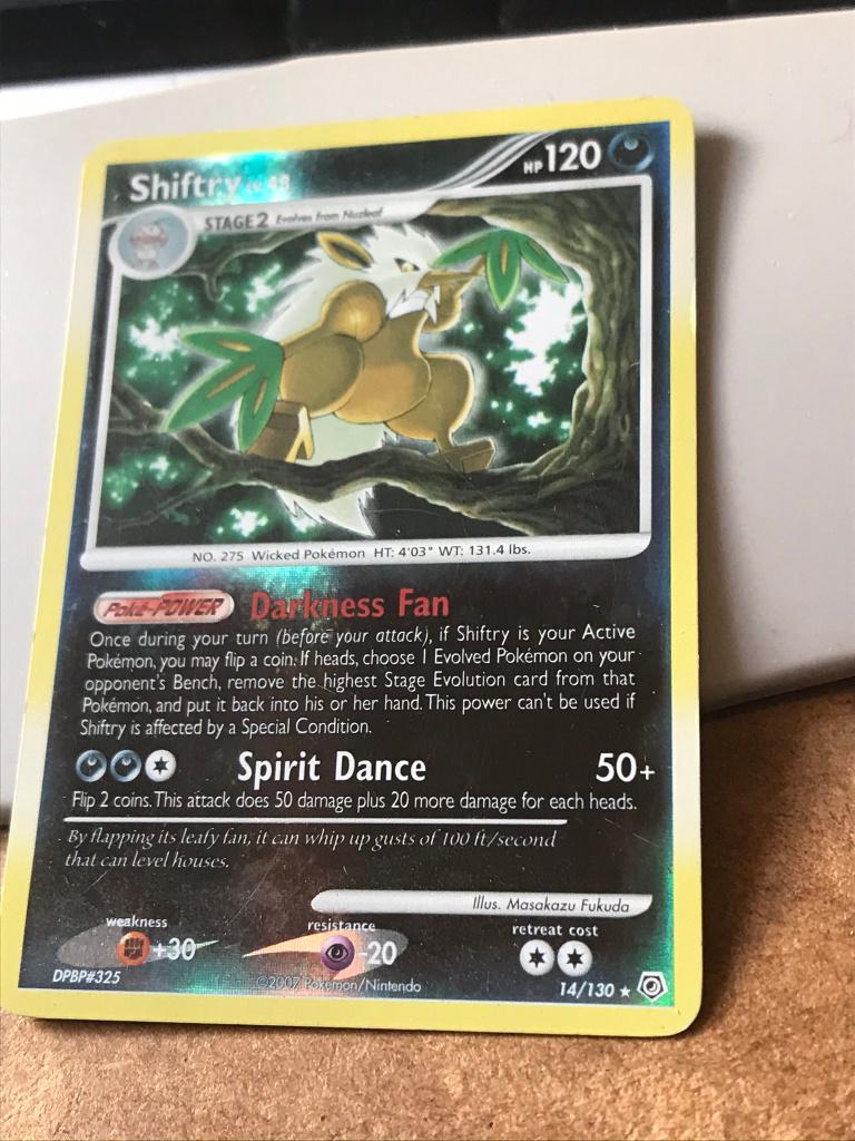 Holo foil shiftry 2007 usa 14/130 poke power pokemon kaart, Ophalen, Zo goed als nieuw, Losse kaart, Foil